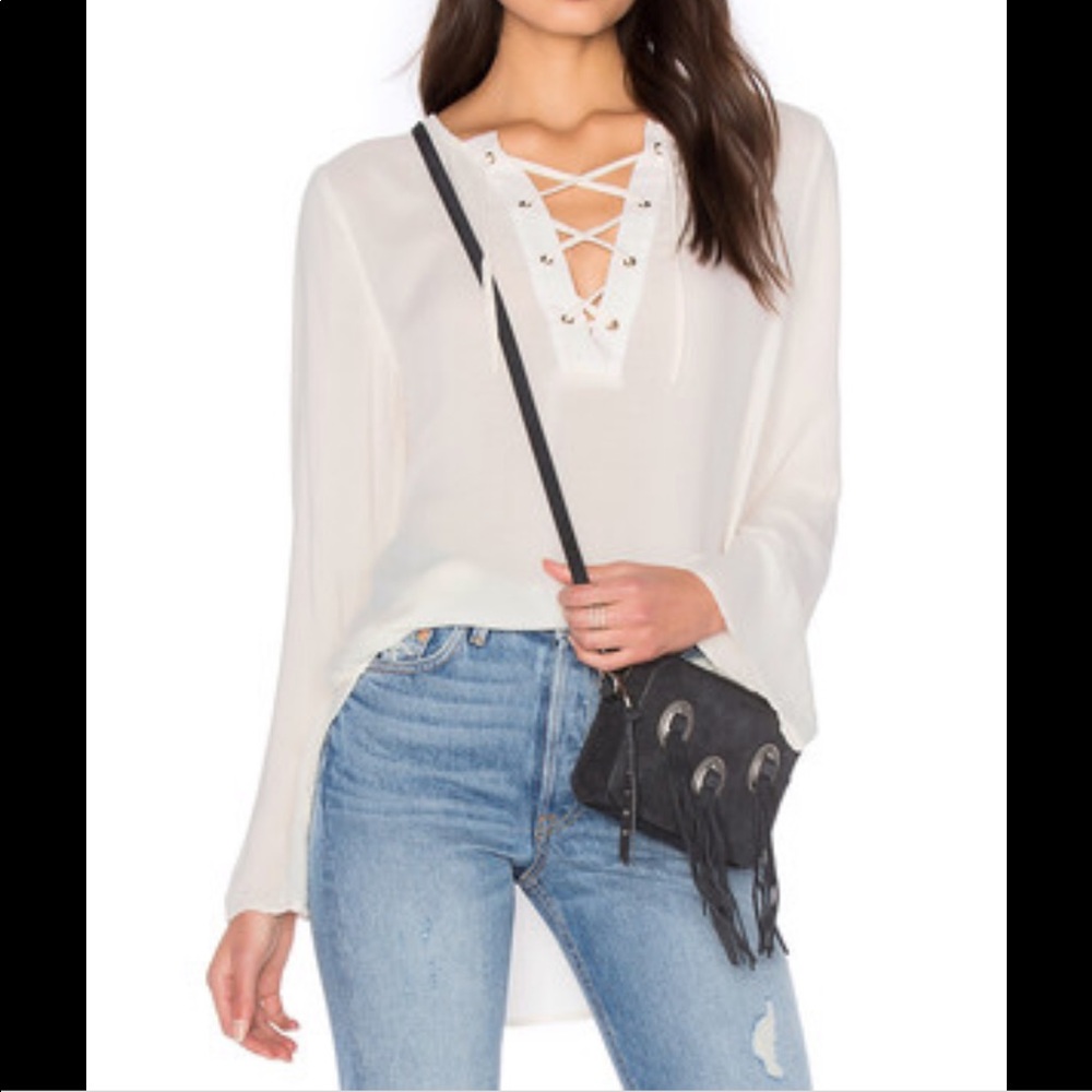 Bella Dahl lace up freyed trim top